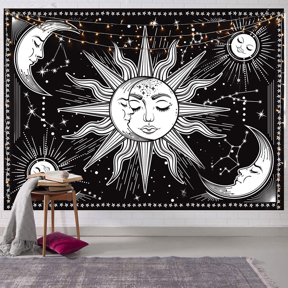 Black Tapestry Sun & Moon Wall Decor (51.2x59.1 Inches)