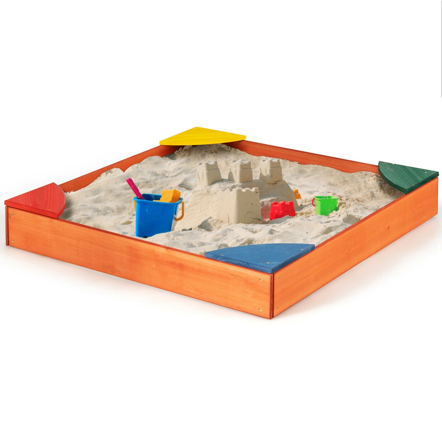 Kids Wooden Backyard Sandbox w/ Built-in Corner Seating