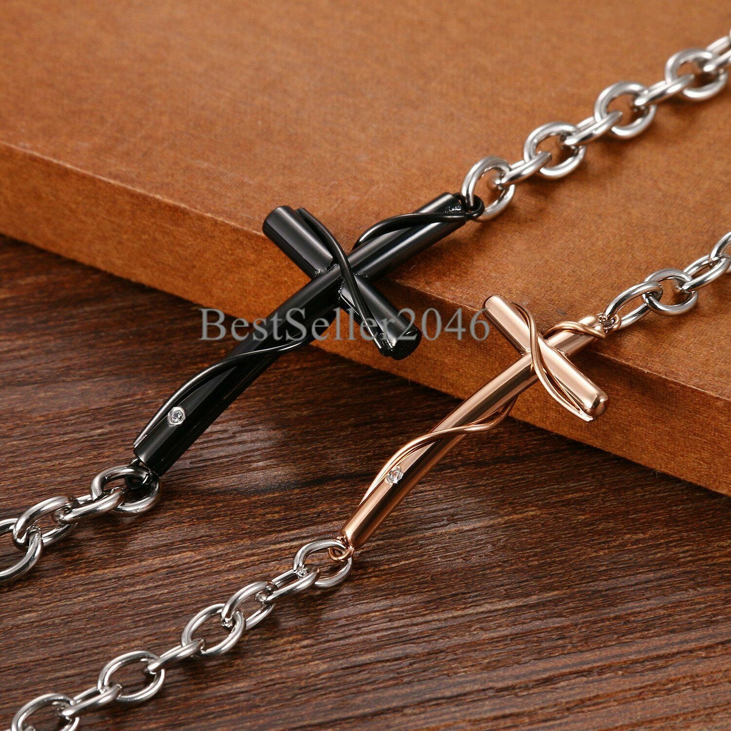 Men Women Couple Stainless Steel Faith Cross Chain Bracelet Necklace Jewelry Set