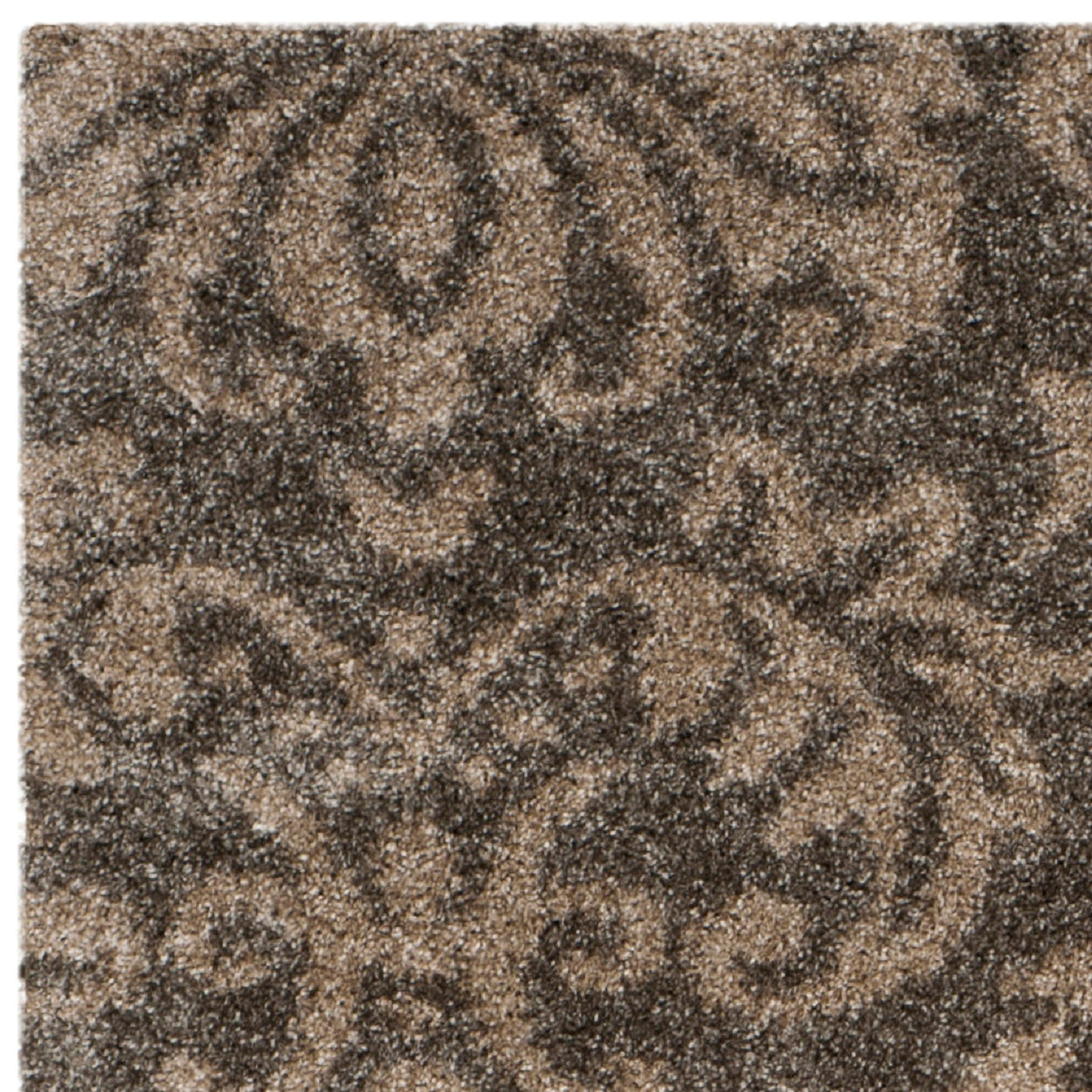 Florida Desmond Damask Plush Shag Area Rug, Smoke/Beige, 3'3" x 5'3"