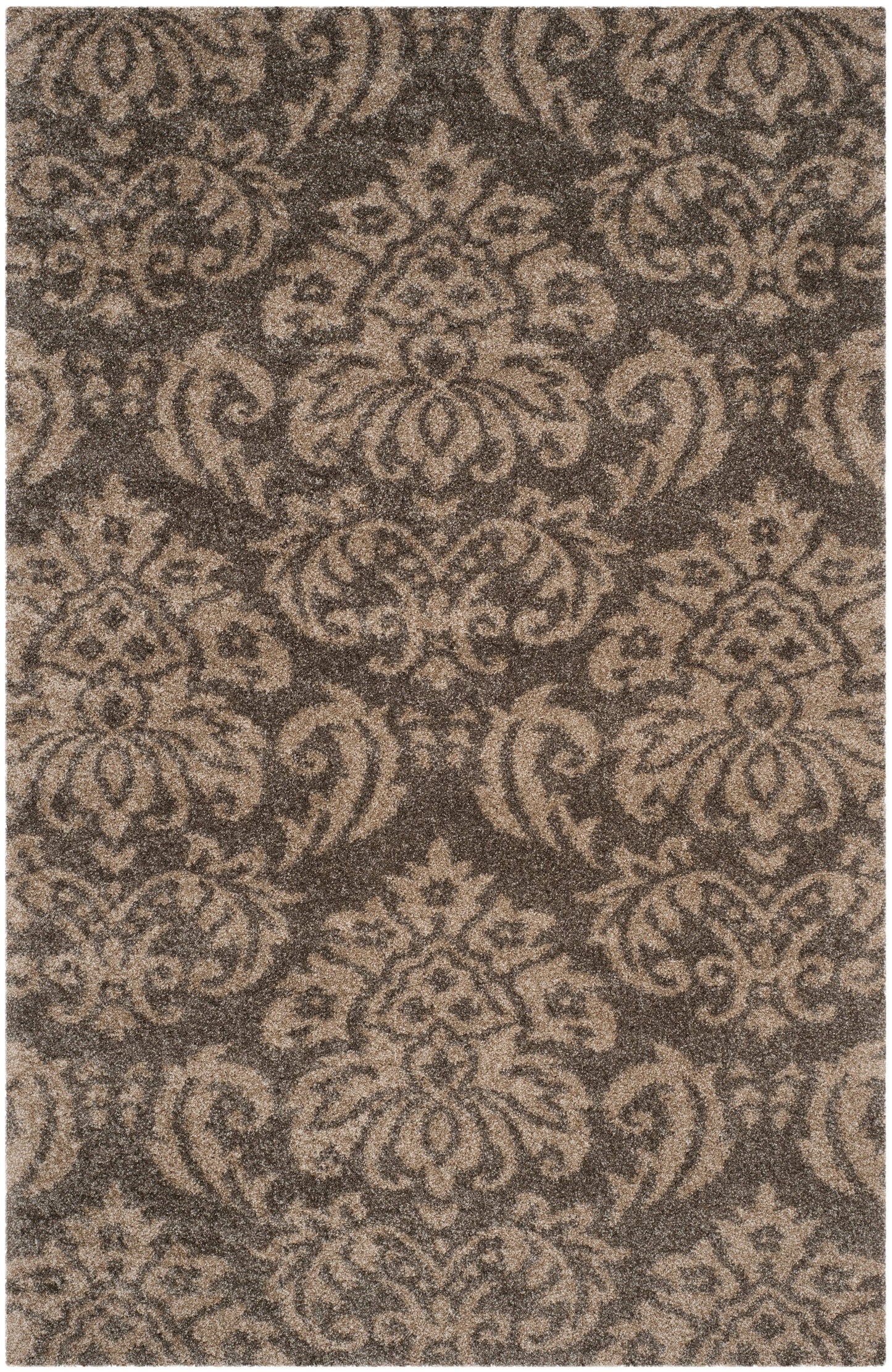 Florida Desmond Damask Plush Shag Area Rug, Smoke/Beige, 3'3" x 5'3"