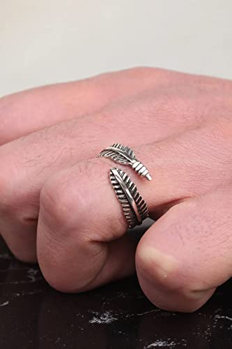 Sterling Silver Adjustable Feather Ring Vintage Statement Leaf Ring Unisex Ring