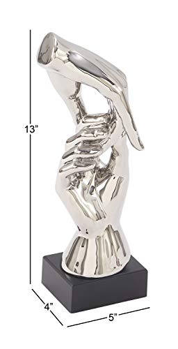 Lovely Ceramic Hands Sculpture 5" W, H-96765, 5" by 13", Smooth Silver Finish