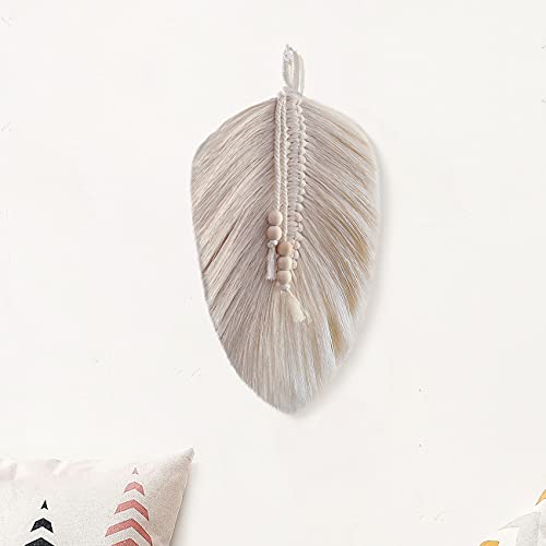 Cotton Macrame Feather Leaf w/  Wooden Beads Wall Decoration