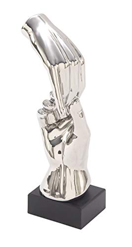 Lovely Ceramic Hands Sculpture 5" W, H-96765, 5" by 13", Smooth Silver Finish