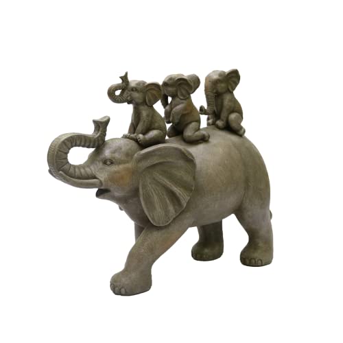 8" H 3 Baby Elephants Riding an Elephant Resin Statue Figurine Home Decoration