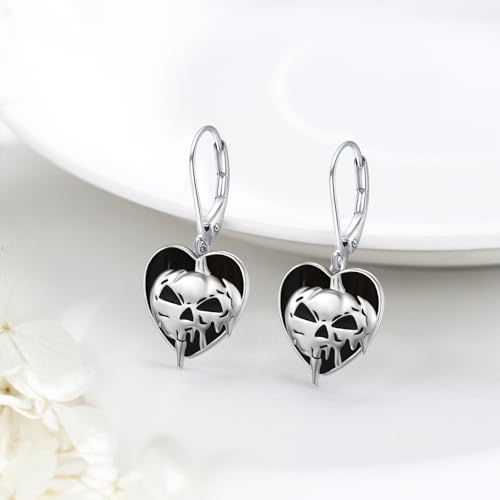 Skull Earrings Silver Skeleton Dangle Drop Lever back Earrings Gothic Punk Jewelry Halloween Gifts