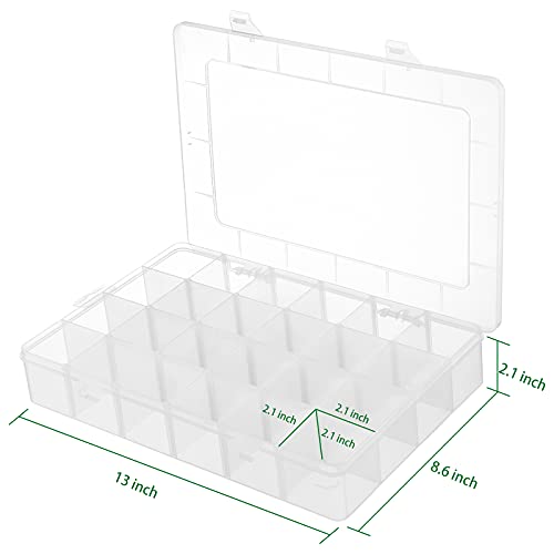 24 Grids Clear Plastic Organizer Box w/  Adjustable Dividers for Beads