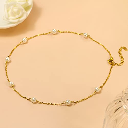 Gold Pearl Necklace, Dainty Gold Necklaces Pearl Choker Necklace Pearl Necklaces for Women Gold Jewelry