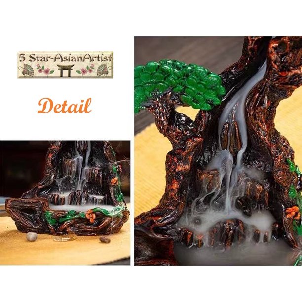 Backflow Incense Burner Holder Incense Waterfall & 60 Cone