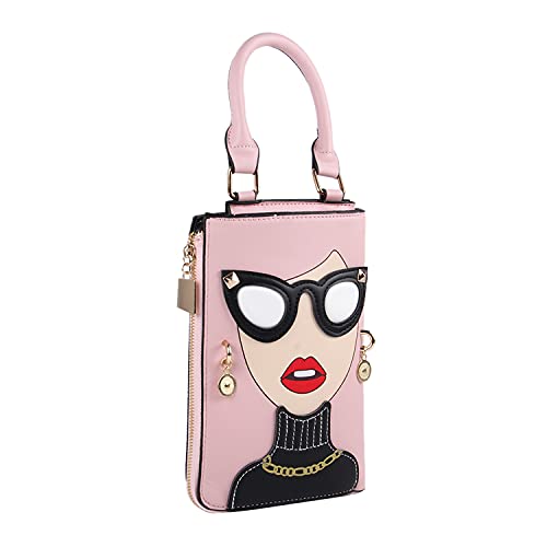 Novelty Lady Face Shoulder Bags Funky PU Leather Top Handle Satchel Handbags Clutch Purse for Women