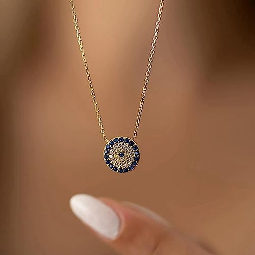 14K Gold Plated Evil Eye Necklace, Layered Necklace Bule Hamsa Eye Necklace Lucky Protection Jewelry Adjustable