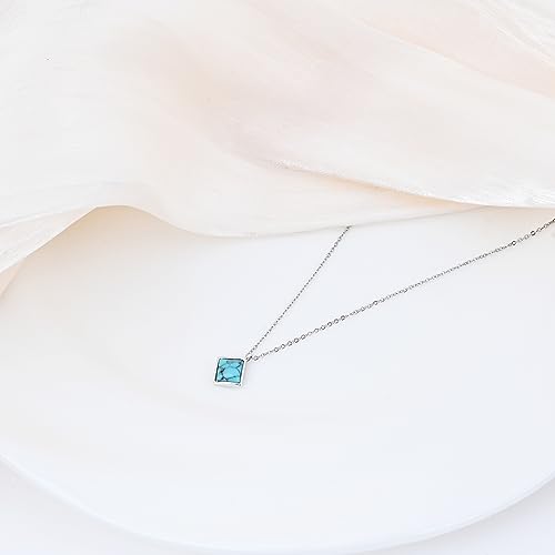 Diamond Turquoise Necklace for Women 925 Sterling Silver Necklace December Birthstone Pendant Handmade