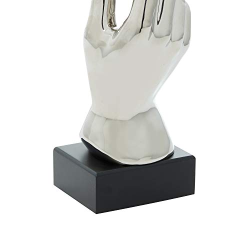 Lovely Ceramic Hands Sculpture 5" W, H-96765, 5" by 13", Smooth Silver Finish