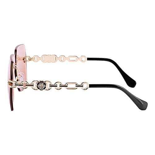 Classic Rimless Sunglasses for Women Metal Frame Diamond Cutting Lens