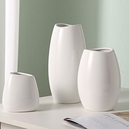 Set of 3 White Ceramic Vase Home Decorations