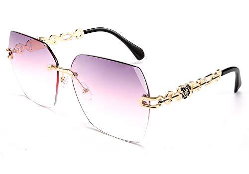 Classic Rimless Sunglasses for Women Metal Frame Diamond Cutting Lens