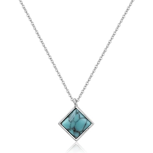 Diamond Turquoise Necklace for Women 925 Sterling Silver Necklace December Birthstone Pendant Handmade