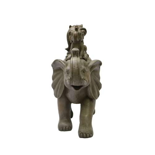 8" H 3 Baby Elephants Riding an Elephant Resin Statue Figurine Home Decoration