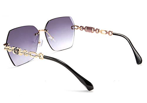 Classic Rimless Sunglasses for Women Metal Frame Diamond Cutting Lens