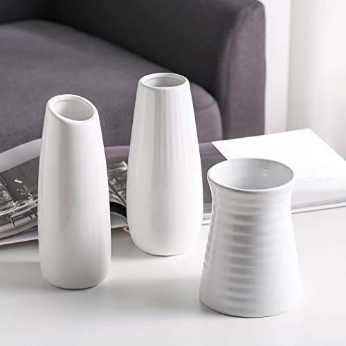 White Ceramic Vase Set of 3 Home Decorations