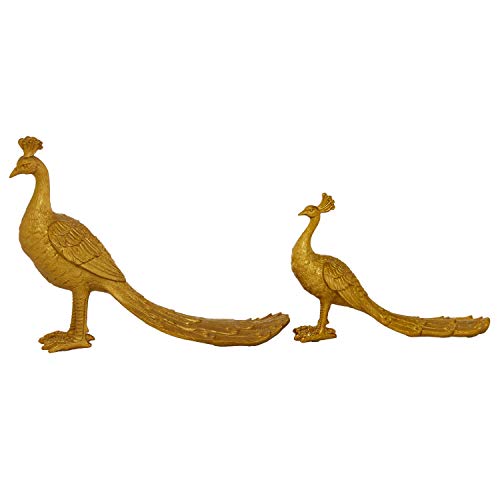 2 Farmhouse Resin Peacocks Sculpture, S/2 11", 14" H, Gold