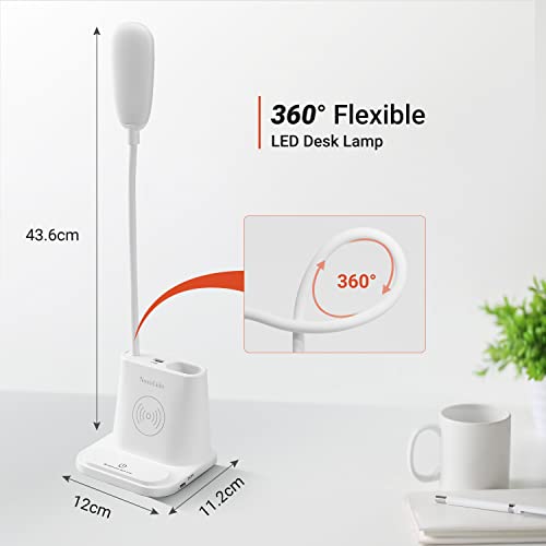 Rechargeable Desk Lamp w/ USB Charging Port, Pen Holder & Phone Holder