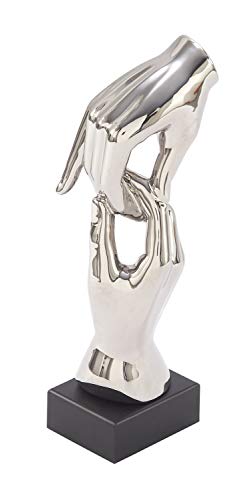 Lovely Ceramic Hands Sculpture 5" W, H-96765, 5" by 13", Smooth Silver Finish