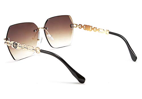 Classic Rimless Sunglasses for Women Metal Frame Diamond Cutting Lens