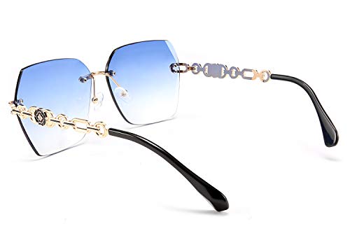 Classic Rimless Sunglasses for Women Metal Frame Diamond Cutting Lens