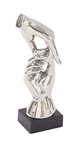 Lovely Ceramic Hands Sculpture 5" W, H-96765, 5" by 13", Smooth Silver Finish