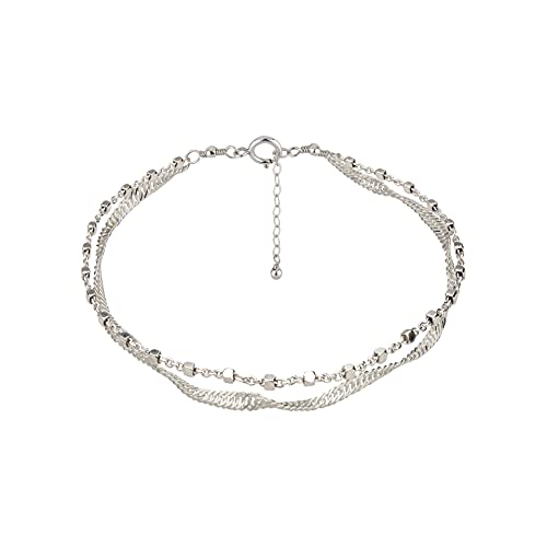 Double Layered Sterling Silver Bracelet, Length 6.5-7.5 Inches, Stranded Satellite Chain Bracelets for Women,