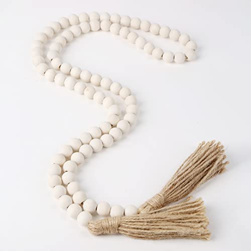 58in Wood Bead Garland with Tassels Rustic Country Decoration