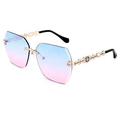 Classic Rimless Sunglasses for Women Metal Frame Diamond Cutting Lens