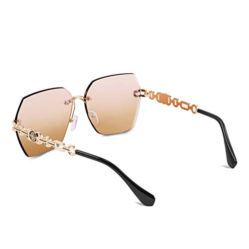 Classic Rimless Sunglasses for Women Metal Frame Diamond Cutting Lens