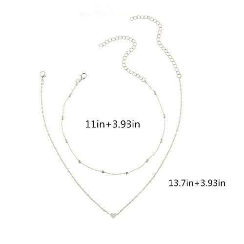 Silver Heart Layered Choker Necklace for Women