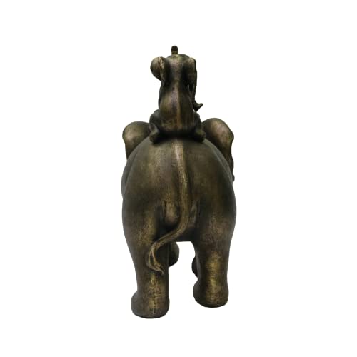 8" H 3 Baby Elephants Riding an Elephant Resin Statue Figurine Home Decoration