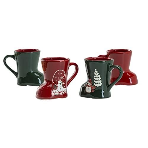 ( Set of 4) Novelty Christmas Santa Boot Shaped Ceramic Coffee Mugs 12-Ounce