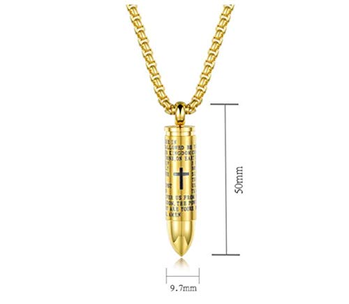 Gold Lord's Prayer Cross Bullet Pendant Stainless Steel Necklace for Men