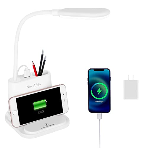 Rechargeable Desk Lamp w/ USB Charging Port, Pen Holder & Phone Holder