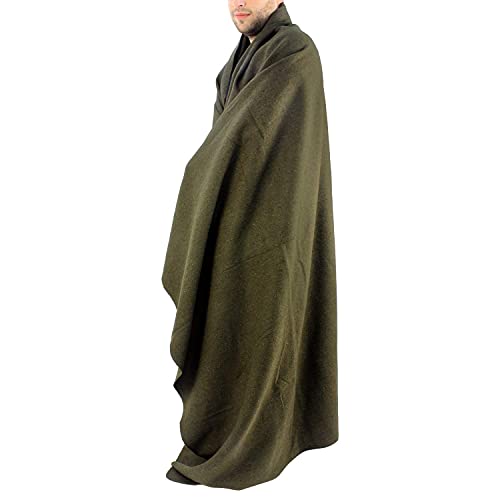 Olive Drab Green Warm Wool Fire Retardant Blanket, 66" x 90" (80% Wool)-US Military Style