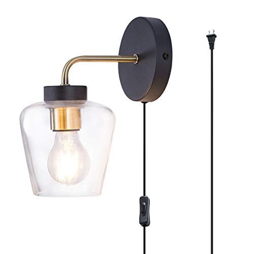 Modern Plug in Wall Sconce, w/  Brass Accent Edison Socket