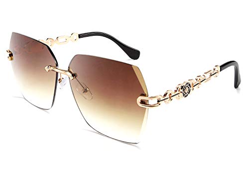 Classic Rimless Sunglasses for Women Metal Frame Diamond Cutting Lens