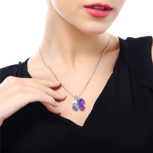 Four Leaf Clovers Heart Crystal Pendant Angel Necklace