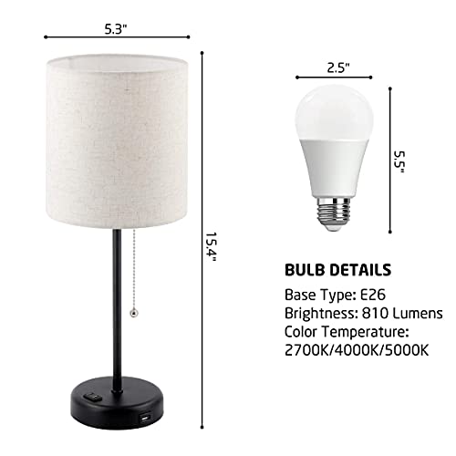 Bedside Table Lamps for Bedroom Set of 2 w/ USB Charging Port & AC Outlet  2 Blubs Included