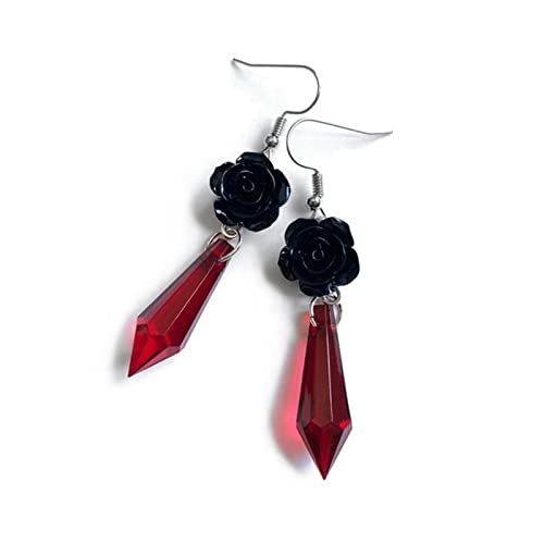 Gothic Dark Bat Dangle Earrings Red Black Crystal Gems Bat Earrings Punk Rock Style Bat Animal Earrings 