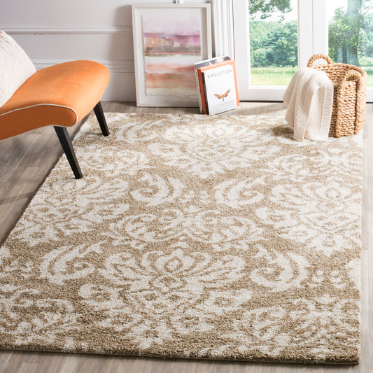 Florida Desmond Damask Plush Shag Area Rug, Beige/Cream, 3'3" x 5'3"