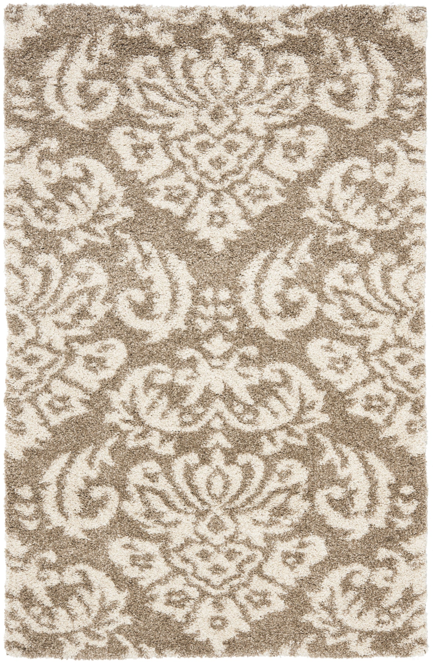 Florida Desmond Damask Plush Shag Area Rug, Beige/Cream, 3'3" x 5'3"