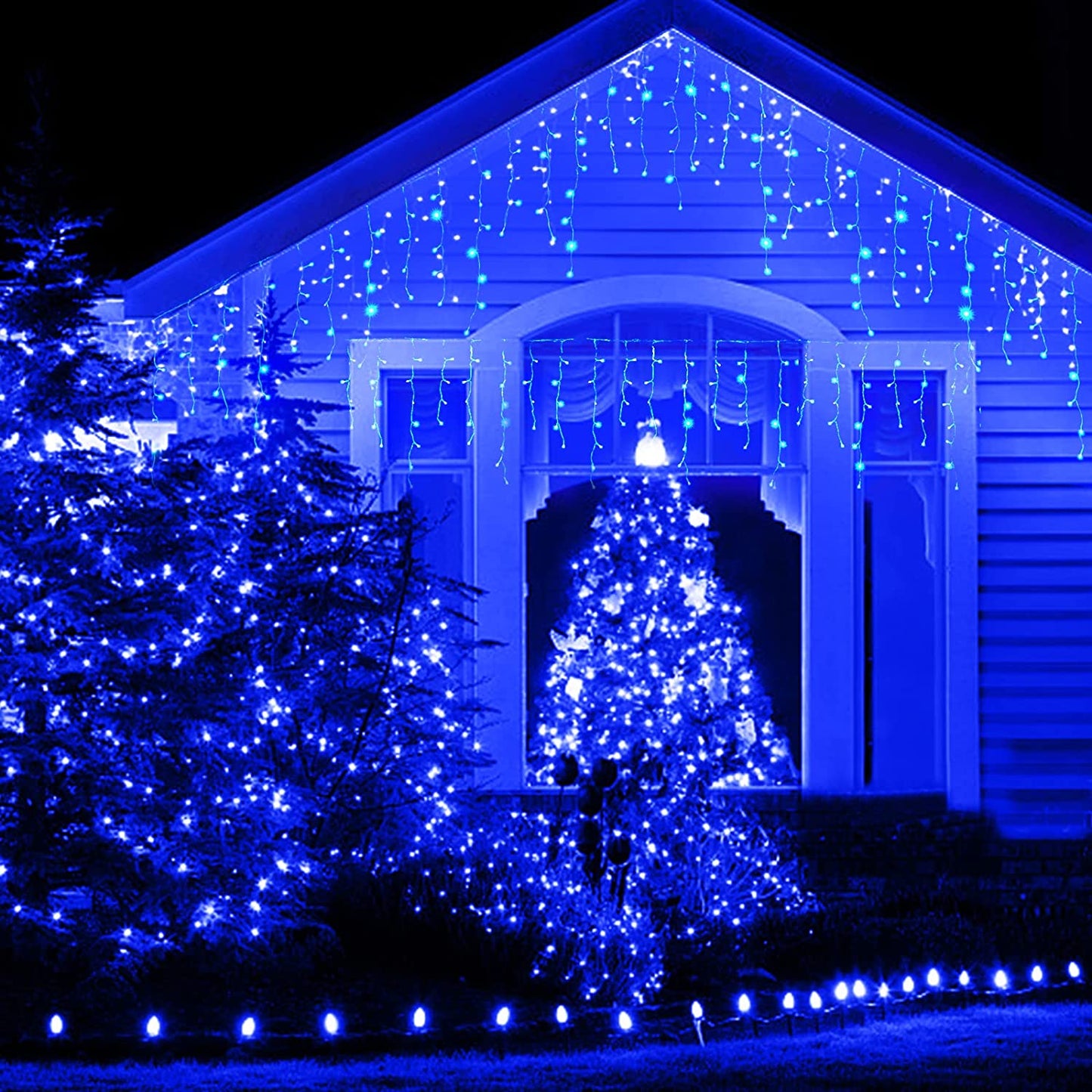 Blue Led Christmas Lights Outdoor Christmas Decorations Hanging Lights 400LED 8 Modes 75 Drops