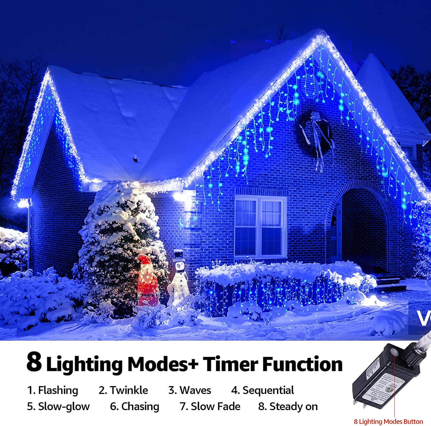 Blue Led Christmas Lights Outdoor Christmas Decorations Hanging Lights 400LED 8 Modes 75 Drops